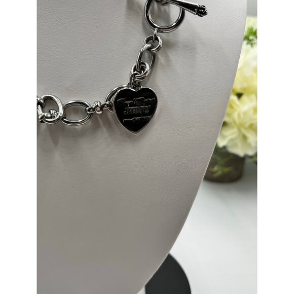 Juicy Couture‎ Vintage Silver Chain Link Heart Crown Charm Toggle 2000s Necklace - Picture 6 of 9